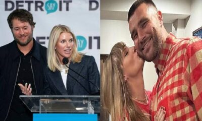 Kelly Stafford and husband interview as Taylor Swift kisses Travis Kelce