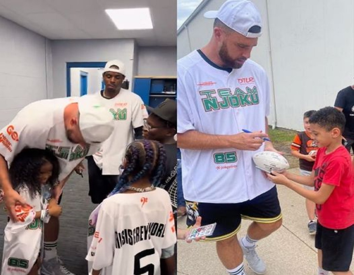 That's TE!! He's so kind with kids 🥹❤️ Browns star David Njoku on Travis Kelce, "He is one of the purest human beings I have ever met in my life. Always means well" 🙌